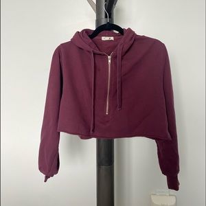 burgundy velvet cropped hoodie